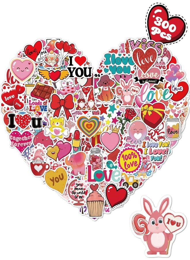 kecristv 300 Pcs Valentines Stickers for Kids, Valentines Party Favors, Bulk Crafts Prizes & Goodie Bags Stuffers, Waterproof Vinyl Water Bottle Stikers Pack - Image 1